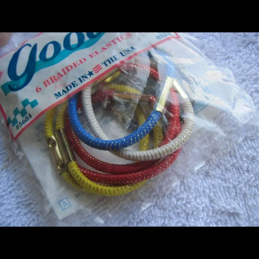 6 Goody 1990 U.S.A. Tinsel Woven With Metal Elastic Hair Bands Old Formula Mylar